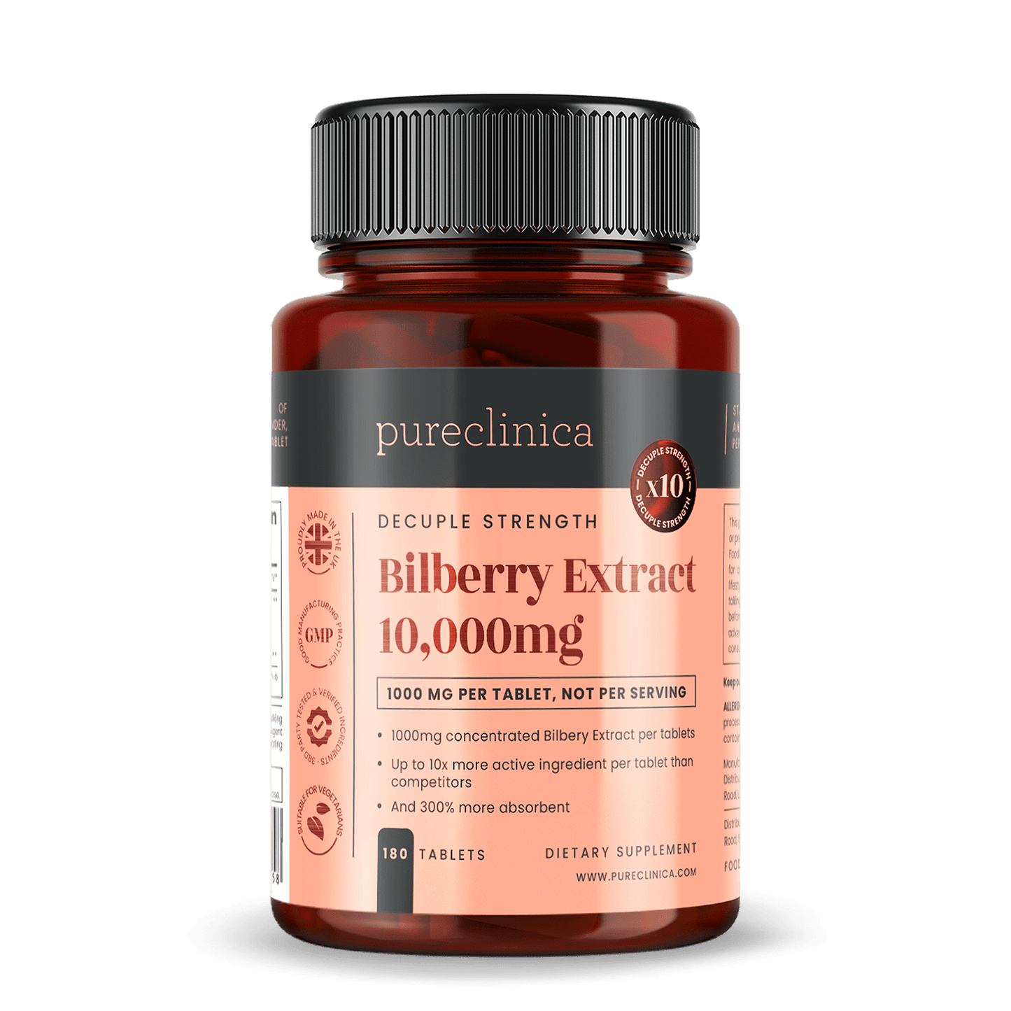 Bilberry Extract 10,000mg x 180 tablets (10x Strength)