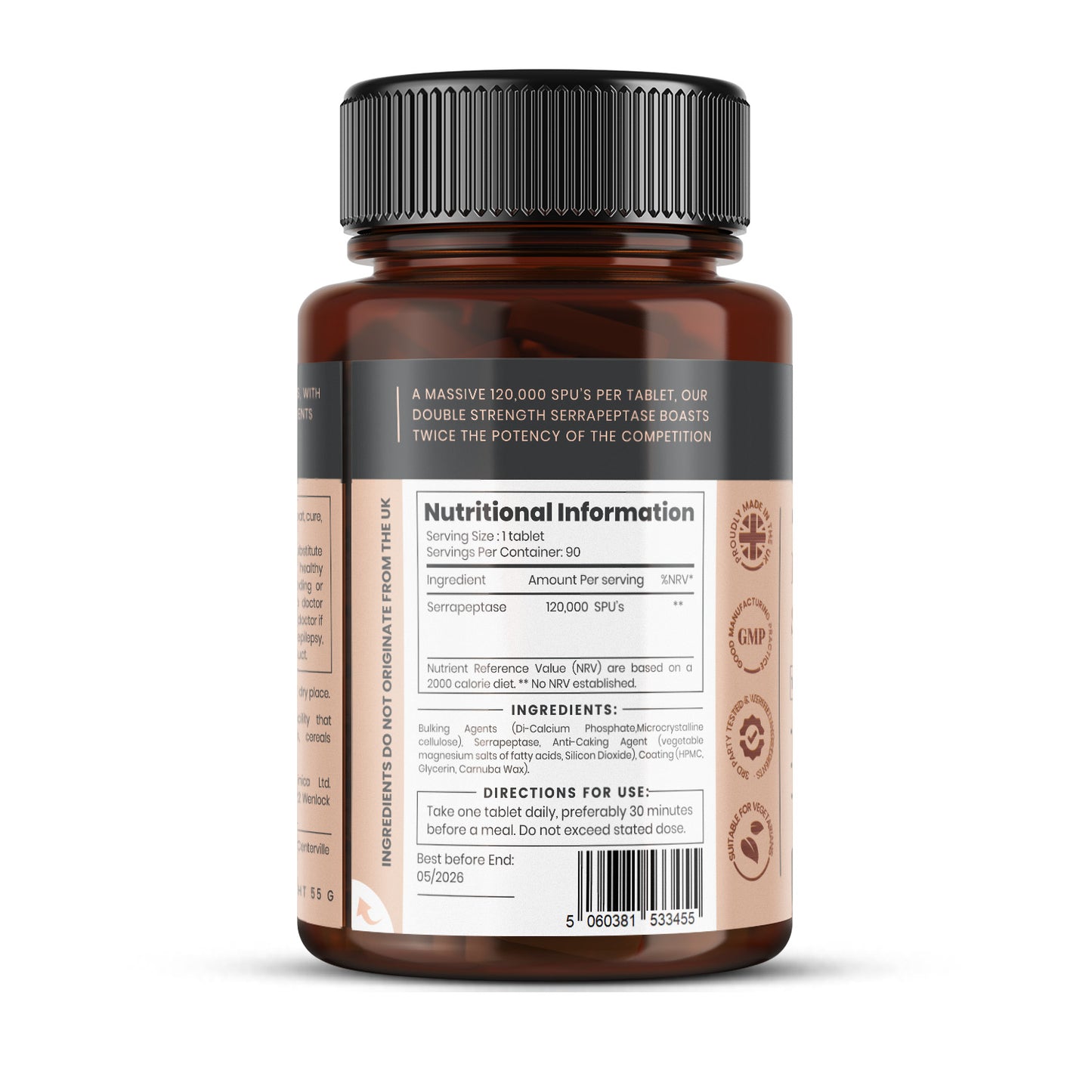 Double Strength Serrapeptase 120,000 SPUs x 90 tablets