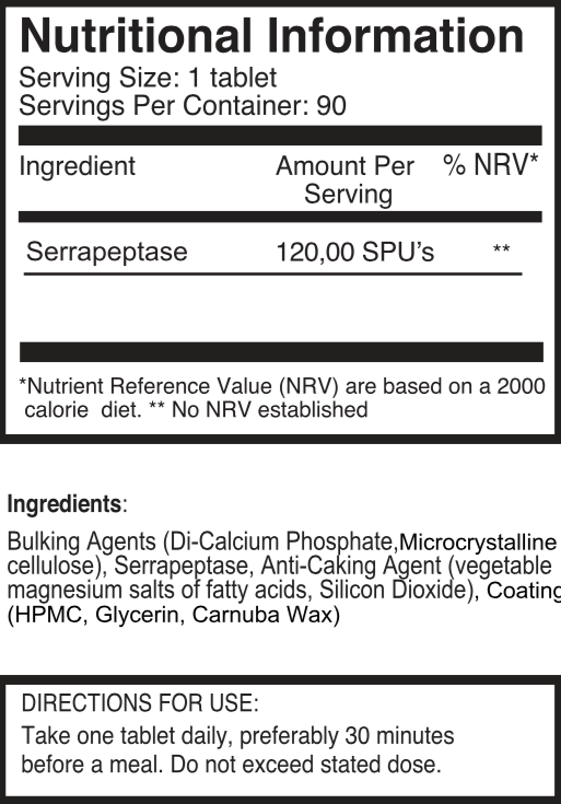 Double Strength Serrapeptase 120,000 SPUs x 90 tablets