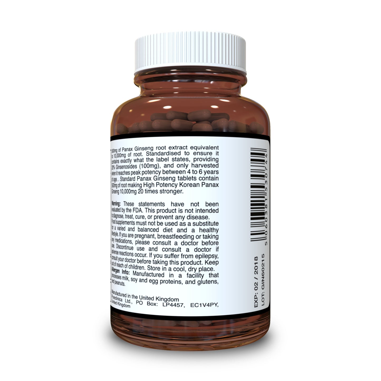 Back of Ginseng supplement bottle