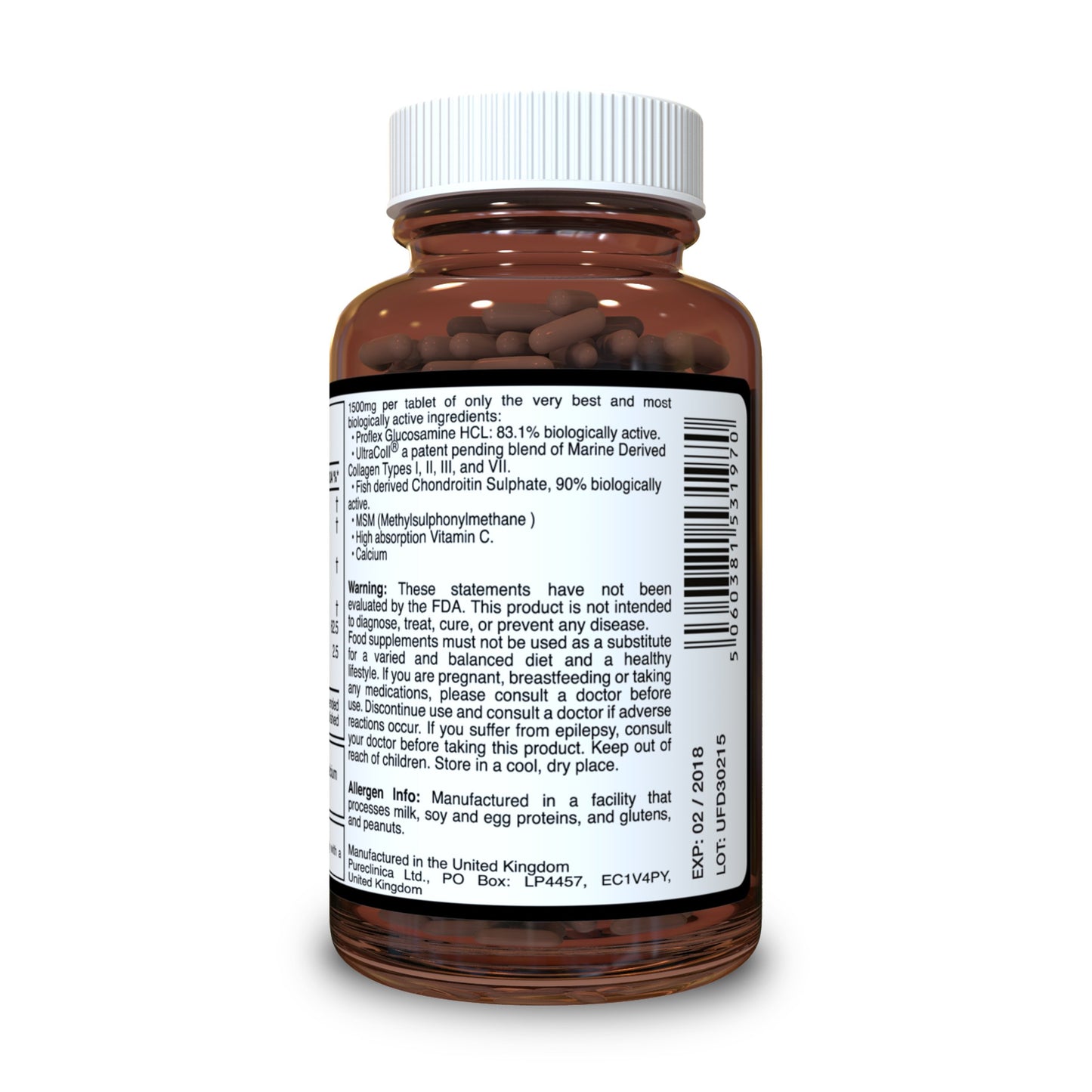 UltraFlex Diamond 1500mg x 180 tablets. Glucosamine, Chondroitin, Collagen, Vitamin C, and Calcium