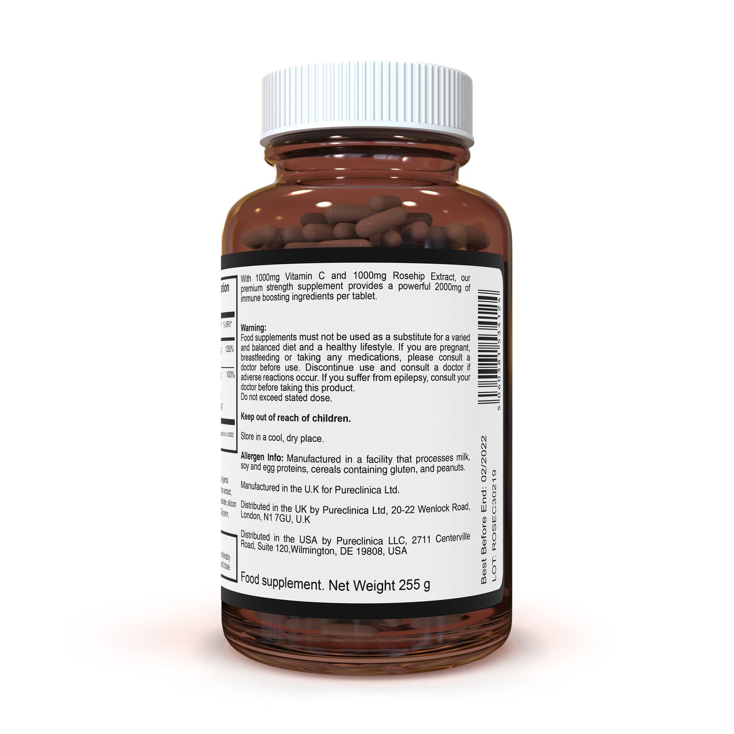 Vitamin C and Rosehip Extract 2000mg per tablet  x 180 Tablets