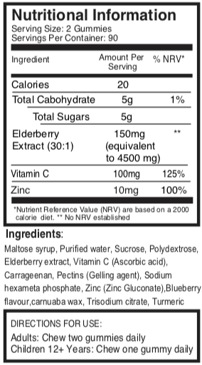Triple Strength Elderberry with Vitamin C & Zinc x 90 Gummies