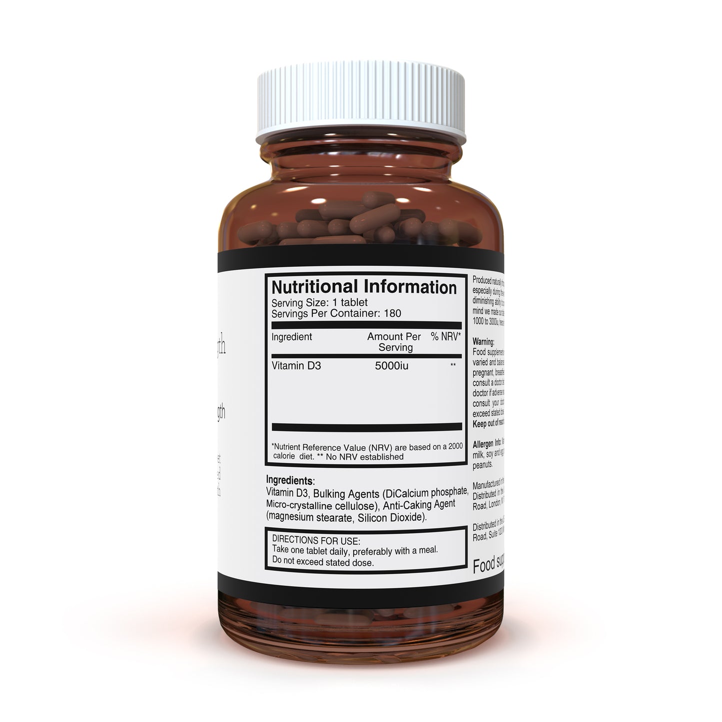 Double Strength Vitamin D3 5000iu Tablets - 180 per bottle - 6 months supply