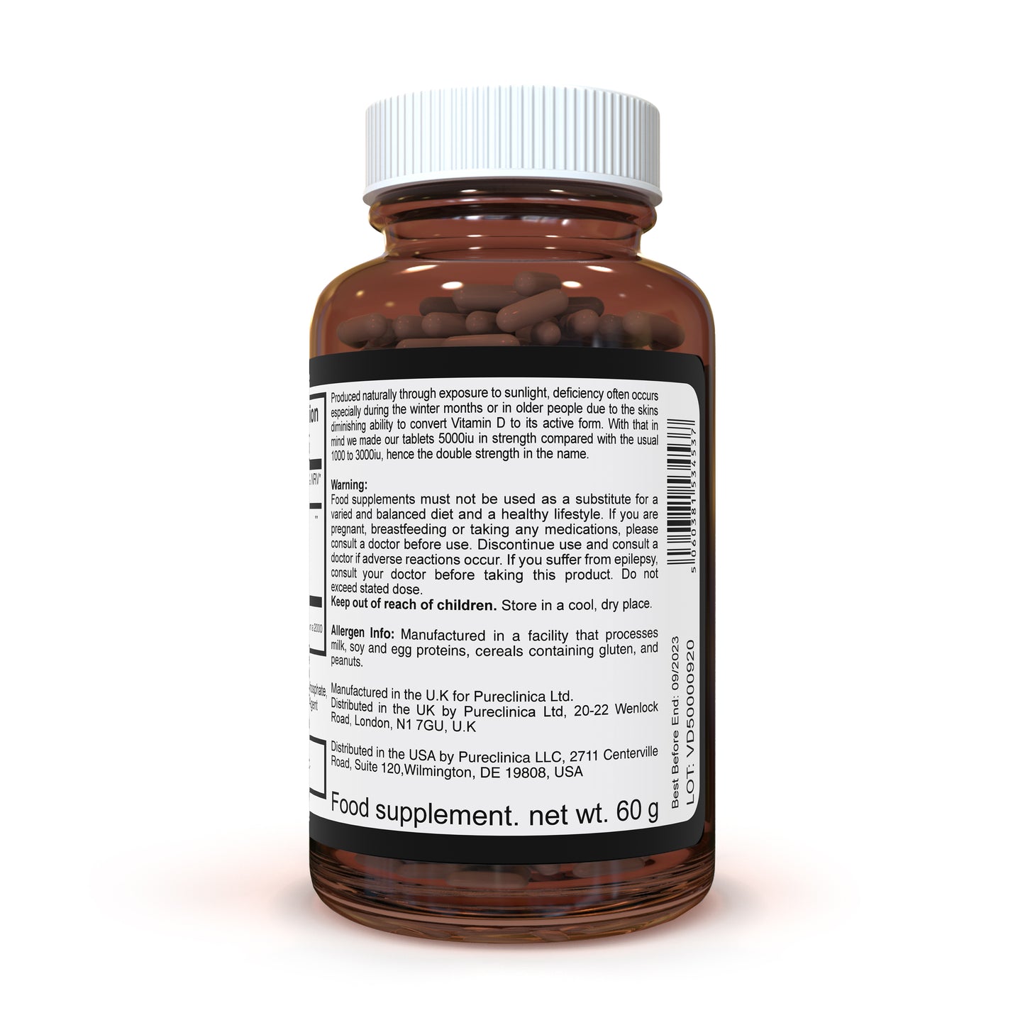 Double Strength Vitamin D3 5000iu Tablets - 180 per bottle - 6 months supply