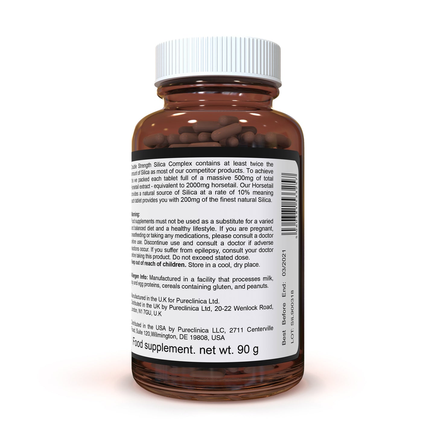 Double Strength Silica Complex 2000mg x 90 tablets (with Zinc, Boron, and Manganese)