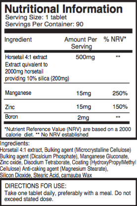 Double Strength Silica Complex 2000mg x 90 tablets (with Zinc, Boron, and Manganese)