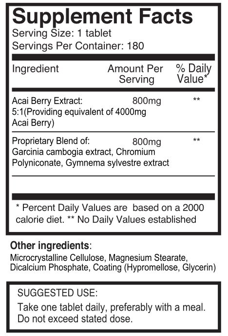 Acari Berry 4000mg tablets - ingredients