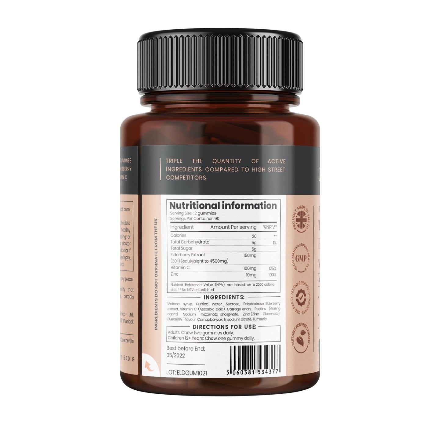 Elderberry with Vitamin C & Zinc  4,500mg x 90 Gummies