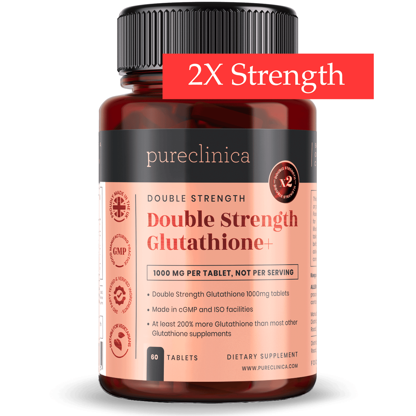 Double Strength Glutathione with ALA and Vit C - 1000mg x 60 tablets supplement.