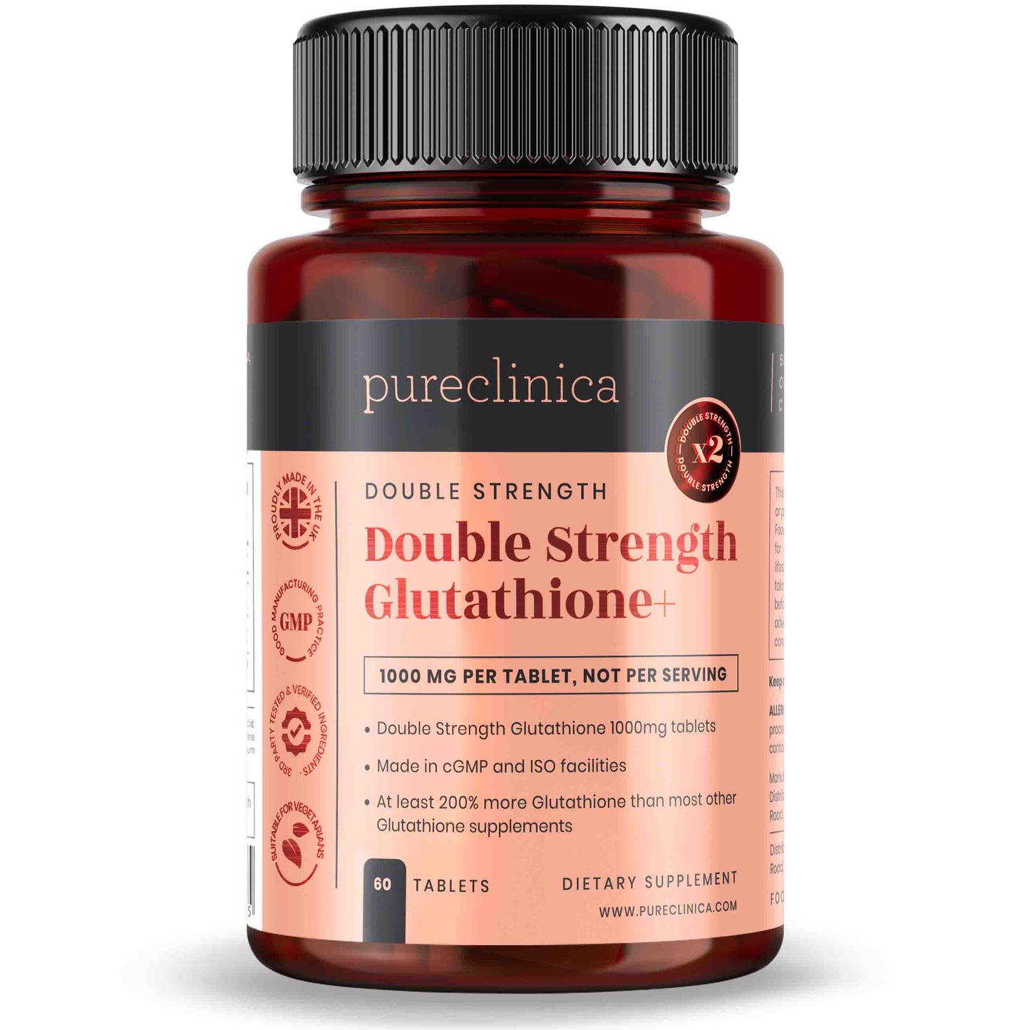 Double Strength Glutathione with ALA and Vit C - 1000mg x 60 tablets supplement.