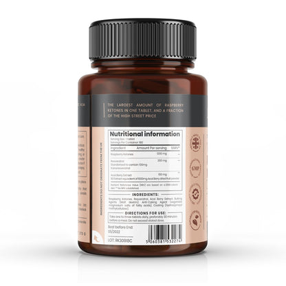 Raspberry Ketones (1500mg x 180 tablets) - with Acai and Resveratrol