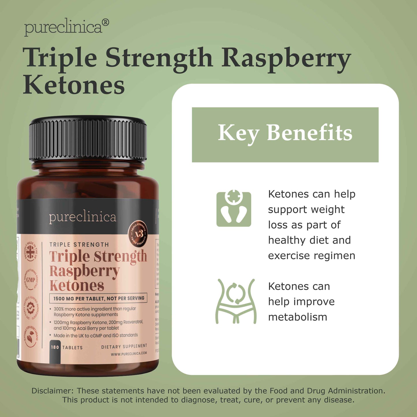 Raspberry Ketones (1500mg x 180 tablets) - with Acai and Resveratrol